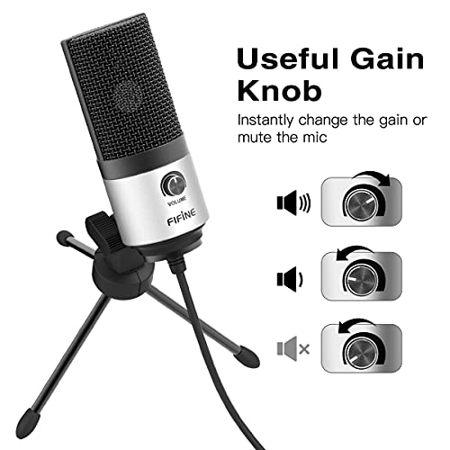 FIFINE USB Microphone for Zoom Video Meeting Online Class on PC Computer, Metal Condenser Desktop Mic with Gain Control for Windows and Mac, Silver - K669S - color: Silver