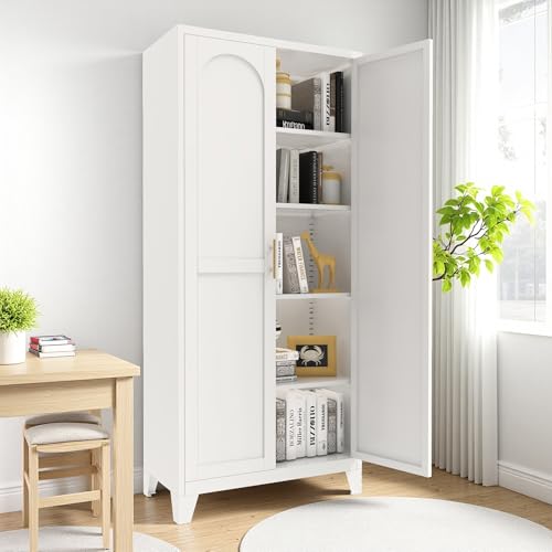 71'' Tall Metal Garage Storage Cabinet with Doors (White.) | Cabinets Adjustable Shelves,Heavy Duty Steel Pantry File Cabinet for Home Office, Kitchen ,School, Utility - color: 71''white