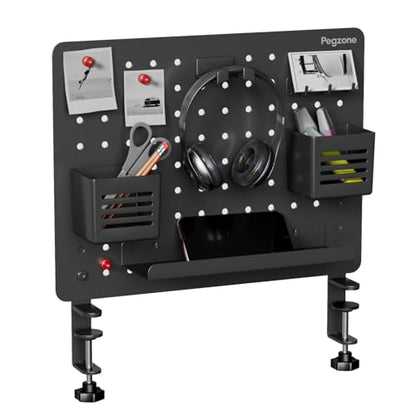 PEGZONE Clamp on Desk Pegboard, 16.5" x 12.6", with 10 Accessories, Black - color: Black, size: Medium
