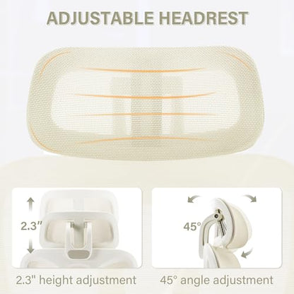 Ergonomic Mesh Office Chair with Retractable Footrest - High Back Computer Chair, Lumbar Support, Adjustable Armrest and Headrest, Durable Base - Multifunctional Home Office Desk Chair for Adults - color: Cream