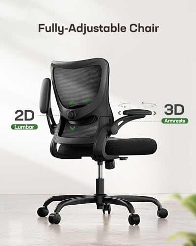Marsail Ergonomic Office Chair with Adjustable Lumbar Support, 3-Way PU Armrests & Breathable Mesh for Home Office and Gaming - color: Dark Black