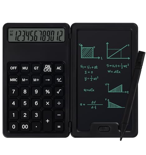 Desk Portable Calculator, Small Calculator with Writing Notepad, Black | Basic Calculator, More Lightweight and Portable, 12 Digit Large Display Multi-Function for Office, Home & Financial (Black) - color: Black
