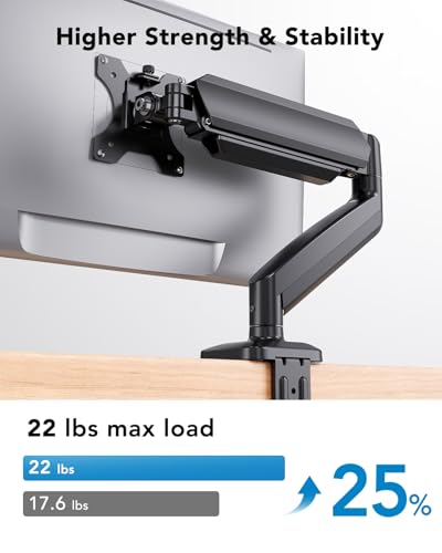 HUANUO Single Monitor Mount, Adjustable Monitor Arm for 13–34 Inch Screen Up to 22lbs, C-Clamp & Grommet Base, Ergonomic Stand for Work and Gaming, VESA 75x75mm or 100x100mm