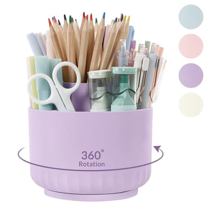 SKYDUE 360 Degree Rotating Desk Organizer, Dual-Purpose Pencil Pen Holder for Desktop, Rotating Desk Pen Organizer with 5 Slots Purple - color: Purple