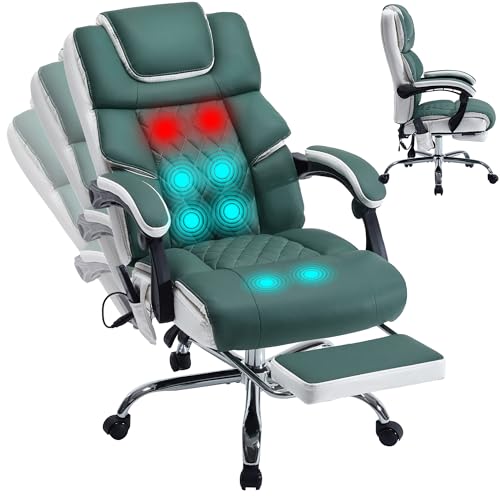 Massage Office Chair 6 Points 500lbs with Footrest,Reclining Leather Desk Chair with Vibration Heat,Executive Big and Tall Chairs for Heavy People,Adjustable Height Ergonomic Green - color: Green