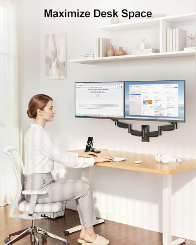 Long Arm Dual Monitor Wall Mount for 17-32" | 27.1" Extra Long Monitor Mount Holds up to 17.6 lbs Each Gas Spring Wall Monitor Arm Full Motion VESA Mount, 75/100, Black - size: Dual Wall Mount