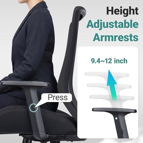 Big and Tall Home Office Desk Chair 400lb Capacity for Heavy People, Ergonomic Wide Mesh Desk Chair with Stepless Recline & Lock, 5.5" Thick Cushion, High Back, Adjustable Height & Armrests - color: Black