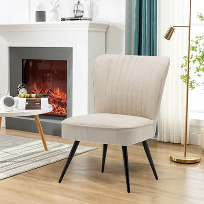 Alunaune Accent Chair Set of 2 Upholstered Living Room Chairs Modern Bedroom Furniture Sets Armless Slipper Club Chair Guest Reception Couch Comfy Wingback Single Sofa-Ivory - color: Ivory