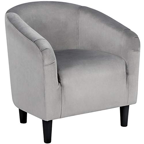 Yaheetech Velvet Accent Chairs, Compact Furry Barrel Chairs with a Curved Silhouette for Small Spaces, Living Room, Bedroom, Gray - color: Gray (Velvet), style: without Ottoman