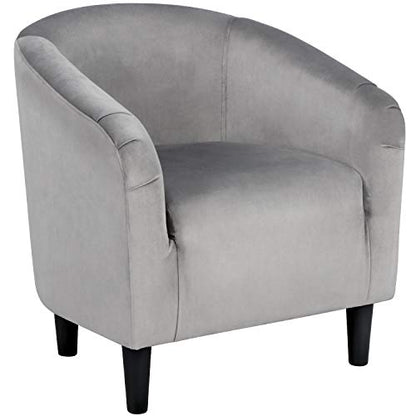 Yaheetech Velvet Accent Chairs, Compact Furry Barrel Chairs with a Curved Silhouette for Small Spaces, Living Room, Bedroom, Gray - color: Gray (Velvet), style: without Ottoman