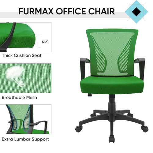 Furmax Office Chair Ergonomic Computer Desk Mesh Chair Mid Back Swivel Lumbar Support with Armrest (2, Green) - color: Green