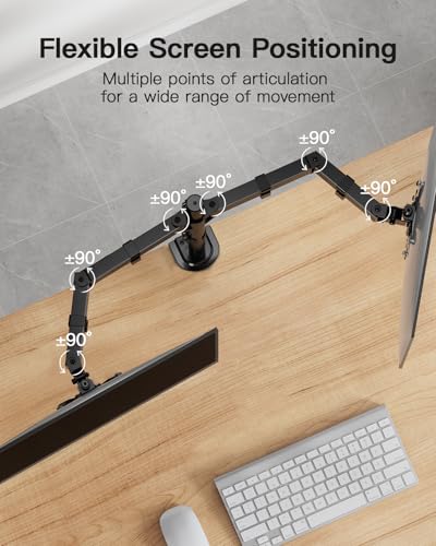 HUANUO Dual Monitor Mount for 2 Monitors up to 32 inches, Heavy Duty Dual Monitor Stand Holds up to17.6lbs, Dual Monitor Arm with Height Adjustable Tilt Swive Rotate, VESA Hole 75mm or 100mm