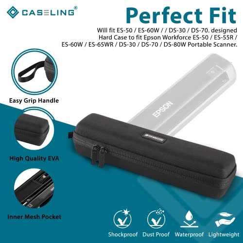 Caseling Case for Epson Workforce ES-50 ES-60W & DS-70 Portable Scanner | Fits Epson ES-50, ES-60W & DS-70, rigid shockproof EVA shell, internal accessory mesh pocket, secure double zipper