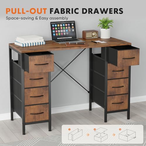 Sweetcrispy 48" Computer Desk with 8 Fabric Drawers & Storage Shelves - color: Rustic Brown, size: 48 inches with 8 Drawers