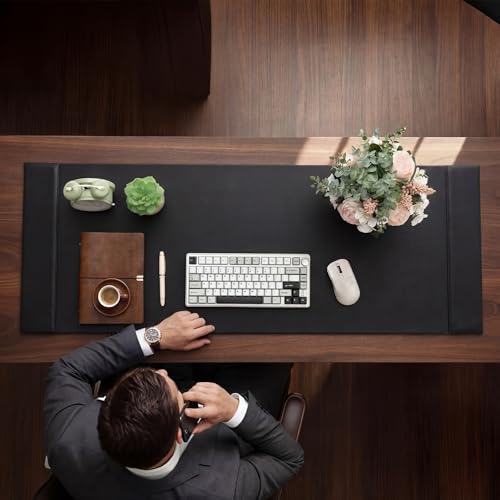 47.2 x 17 Inch Leather Desk Pad with Side Rails Mat, Black - color: Black, size: 47.2" x 17"