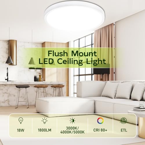 hykolity 9 Inch Selectable CCT LED Round Flat Panel Light,1800LM,2 Pack | 18W 3000K/4000K/5000K, Edge-Lit Flush Mount Ceiling Light Fixture for Kitchen, Bedroom, Laundry and Closet Room,White - color: White, size: 9 inch