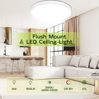 hykolity 9 Inch Selectable CCT LED Round Flat Panel Light,1800LM,2 Pack | 18W 3000K/4000K/5000K, Edge-Lit Flush Mount Ceiling Light Fixture for Kitchen, Bedroom, Laundry and Closet Room,White - color: White, size: 9 inch