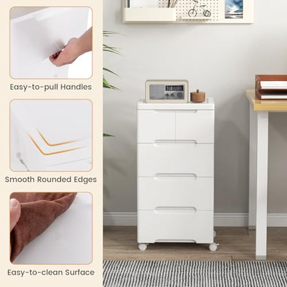 5-Drawer Plastic Rolling Storage Cart (16"x13"x31") | Mobile Storage Cabinet | Vertical Storage Tower Container Unit | 4 Universal Wheels | For Living Room, Home Office - size: 16”x13”x31” (5 Drawers)