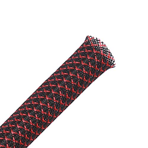 100ft - 1 inch PET Expandable Braided Sleeving – BlackRed – Alex Tech Braided Cable Sleeve - color: Blackred, size: 1"-100ft