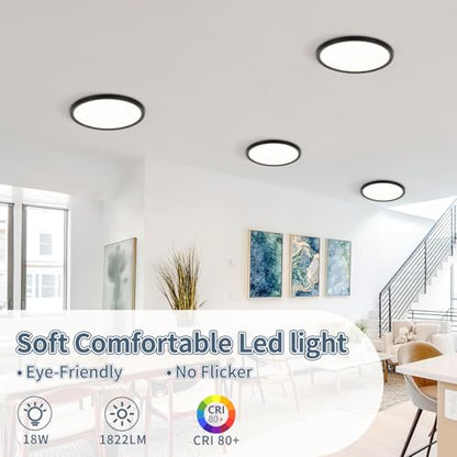 6 Pack 8.6 Inch LED Flush Mount Ceiling Light, ETL ,18W, 1822LM, 3000K/3500K/4000K/5000K/6500K CCT Selectable, 0.66in Ultra Thin Round Flat Panel Ceiling Light Fixture for Bedroom, Kitchen, (Black) - color: Black, size: 8.6"-6pack