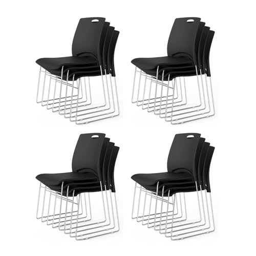 VINGLI 12 Pack Plastic Stacking Chairs, Stackable Office Chair, Black | Stackable Office Chair with Metal Sled Base, Ergonomic Plastic Seat with Handle, Multiple Use for Waiting Break Room Banquet - color: Black, size: 12 Pack