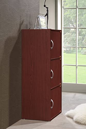 Hodedah 3-Shelf, 3-Door Bookcase in Mahogany - color: Mahogany