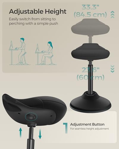 SONGMICS Ergonomic Wobble Stool, Height Adjustable Swivel Balance Chair - color: Ink Black (Fabric Upholstery), size: 16.5"D x 15"W