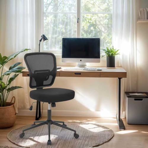 Armless Office Desk Chair Height Adjustable, Ergonomic High Back Mesh Task Chair, Rolling Office Stool for Small Spaces, Computer, Study,Sewing & Drafting - Black