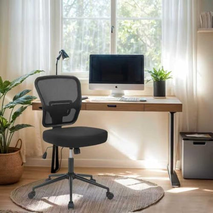 Armless Office Desk Chair Height Adjustable, Ergonomic High Back Mesh Task Chair, Rolling Office Stool for Small Spaces, Computer, Study,Sewing & Drafting - Black