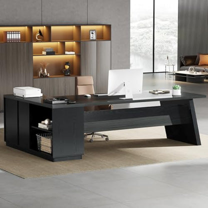 Tribesigns L-Shaped Executive Desk, 78-Inch Modern Office Desk with Drawers and Lateral File Cabinet, Large Bussiness Furniture with Storage Shelves, Workstation for Home Office (Grey + Black) - color: Grey + Black