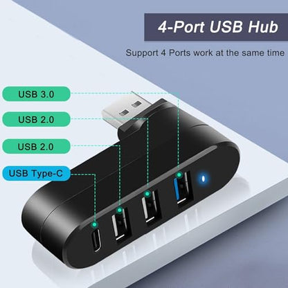 VIENON 4-Port USB 3.0 Hub [90°/180° Degree Rotatable], USB Splitter with PD-in 5W USB C Port, USB Extender for Laptop, Car, iMac, MacBook Air, MacBook Pro, and More - style: USB 3.0 Hub