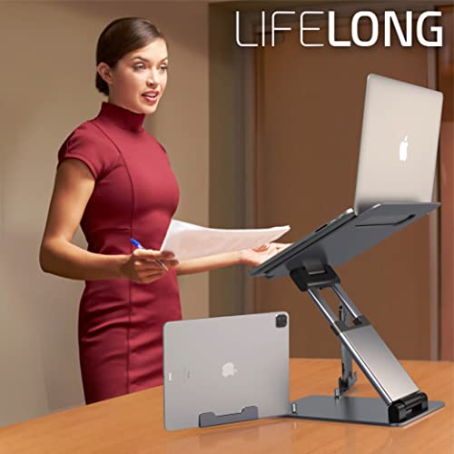 Lifelong 20" Tall Adjustable Laptop Stand with Phone & Tablet Holder - color: 1. Grey, size: 2. Up to 17" Laptop + 8" Phone