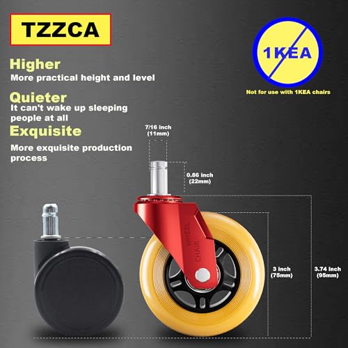 Office Chair Wheels Replacement Rubber Chair Casters Heavy Duty - color: Yellow