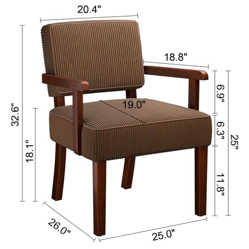 FAGAGA Corduroy Accent Chair, Armchair with Solid Wood Frame and Legs - color: Corduroy Brown, size: One Chair