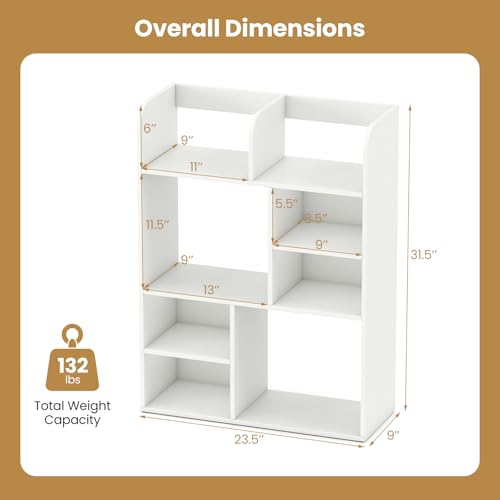 Tangkula Desktop Bookshelf, 5-Tier Desktop Display Rack with 4 Open Shelves & 4 Cubes, Modern Tabletop Bookcase Organizer for Computer Desk, Countertop Storage Hutch for Home Office Dorm (White) - size: 23.5" x 9" x 31.5"