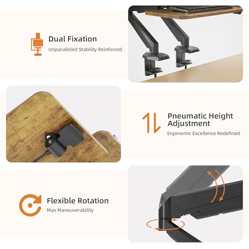 Claiks 24-Inch Sit-Stand Workstation，Innovative Space-Saving Height-Adjustable Ergonomic Desk Converter with Wide Keyboard Tray，Dual Fixation and Flexible Rotation Function, Rustic Brown - color: White, size: 24 inch