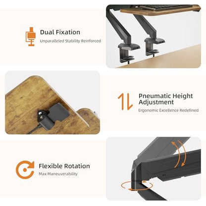 Claiks 24-Inch Sit-Stand Workstation，Innovative Space-Saving Height-Adjustable Ergonomic Desk Converter with Wide Keyboard Tray，Dual Fixation and Flexible Rotation Function, Rustic Brown - color: White, size: 24 inch