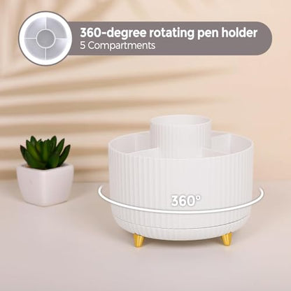 SKYDUE White Office Supplies Set, Office Desk Accessories 10PCS, Pencil Holder for Desk, Stapler, Tape Dispenser, Scissors, Ruler, Binder/Paper Clips and 1000pcs Staples,Desk Supplies Set - color: White