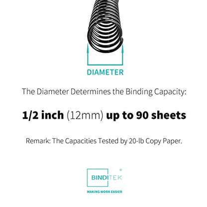 Binditek Plastic Spiral Binding Coils, 12 mm, 4:1 Pitch, Black, 50 Pack - size: 12mm, style: 50P , Black