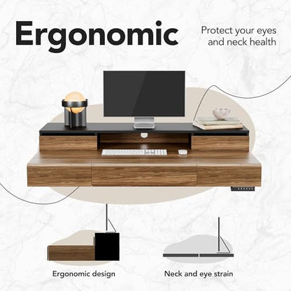 HUANUO Electric Standing Desk with Drawers, Height Adjustable, Black Walnut | 5 Storage Drawers, Whole-Piece Board, Sit Stand Up Desk with Monitor Shelf, 4 Memory Presets, Home Office Computer Desk