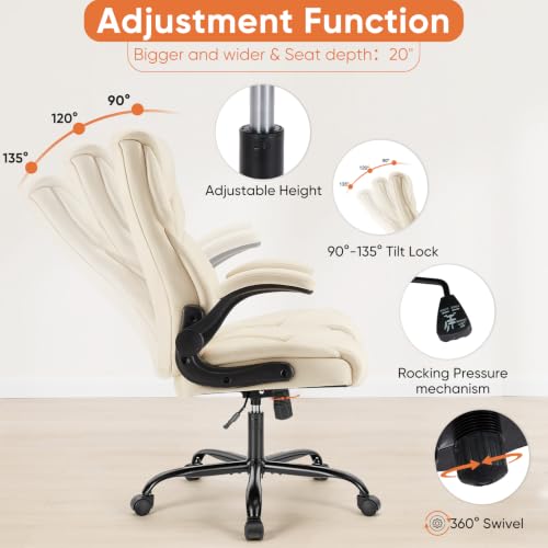 Sweetcrispy Home Office Desk Chairs, High Back PU Leather Chair - color: Beige, style: 1 Pack