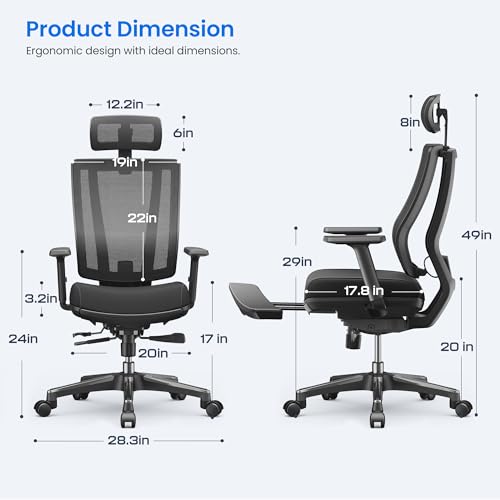 OdinLake L2 Ergonomic Office Chair with Footrest, 4" Molded Foam Seat