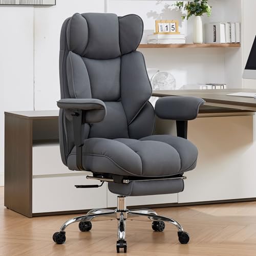 Efomao Executive Office Chair, Bluegrey Fabric Big and Tall Desk Chair | Breathable fabric, pocket spring & foam seat, retractable footrest, 135° recline for computer gaming setup - color: 3084mus-bluegrey