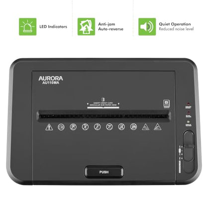 Aurora Professional Grade AU110MA 110-Sheet Auto Feed Micro-Cut Paper and Credit Card Shredder with 4 Gallon Pullout Basket / 30 Minutes/Security Level P-4 - size: 110-Sheet AutoFeed MicroCut