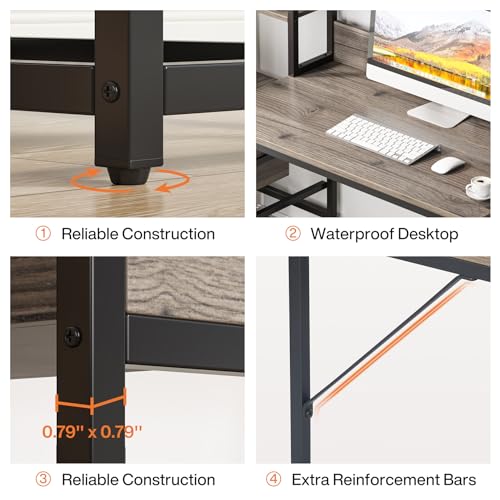 Tribesigns 55 Inch Computer Desk with 2 Drawers and Storage Shelves, Rustic Office Desk with Hutch, Study Writing Gaming Table Laptop Workstation for Home Office (Grey) - color: Grey