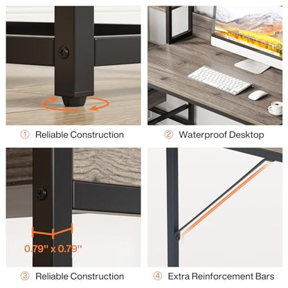 Tribesigns 55 Inch Computer Desk with 2 Drawers and Storage Shelves, Rustic Office Desk with Hutch, Study Writing Gaming Table Laptop Workstation for Home Office (Grey) - color: Grey