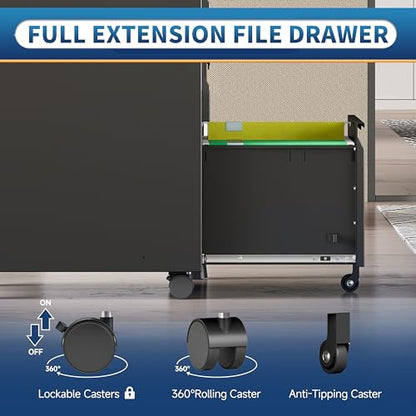 3 Drawer File Cabinet with Lock and Wheels,Rolling File Cabinets with Lock,Vertical Metal Filing Cabinet for Legal/Letter/A4 File-Black/Assembly Required - color: Black, size: 3 Drawer-Mobile