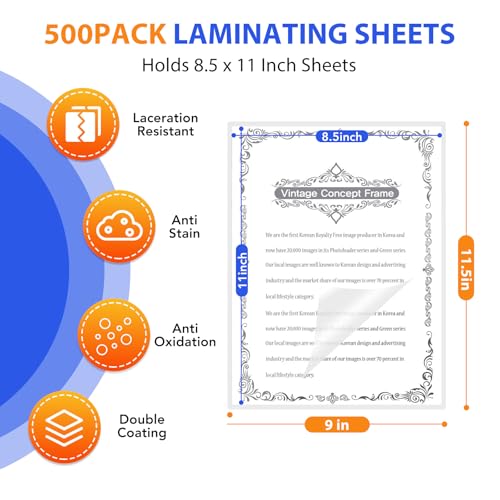 FURWEY Laminating Sheets,500 Pack,3 mil,9x11.5,Thermal Pouches | Holds 8.5x11 Sheets, Clear Letter Size, 9 x 11.5 Inches, Thermal Laminating Pouches, Office & School Supplies - size: 500PACK-3Mil (9 x11.5Inches)