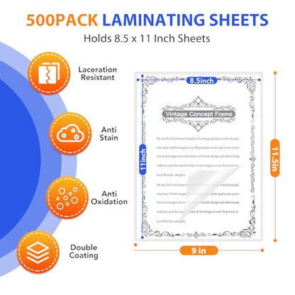 FURWEY Laminating Sheets,500 Pack,3 mil,9x11.5,Thermal Pouches | Holds 8.5x11 Sheets, Clear Letter Size, 9 x 11.5 Inches, Thermal Laminating Pouches, Office & School Supplies - size: 500PACK-3Mil (9 x11.5Inches)