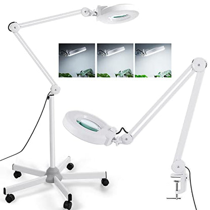 Veemagni Super Bright 2,200 Lumens, 15X Magnifying Glass with Light and Stand, Floor Lamp with 5-Wheel Rolling Base for Facials Lash Estheticians, LED Lighted Magnifier for Eyelash Extensions Reading